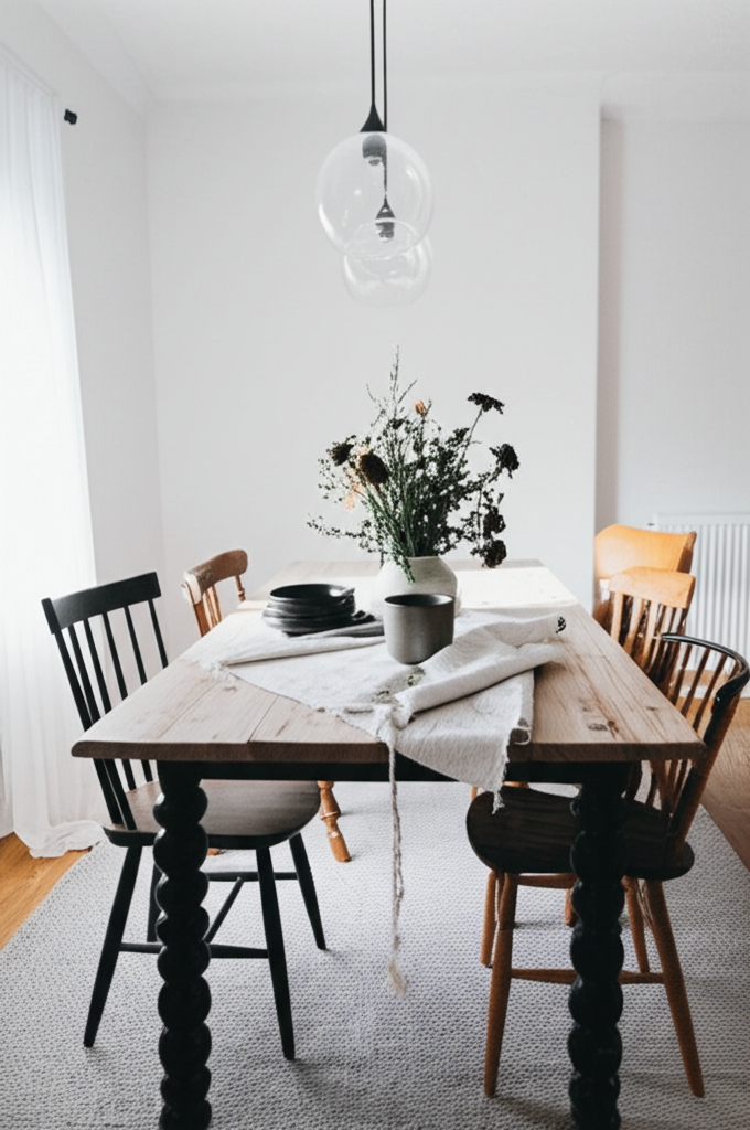Wooden Dining Table with 6 Chairs